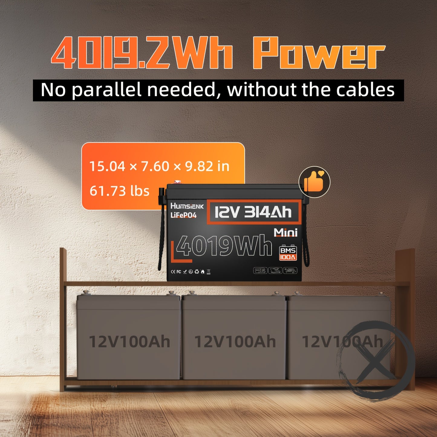 12V 314Ah LiFePO4 Accu – Lithium-Ion Batterij – Zonne-energie Accu – Camper Accu – Boot Accu – Mini Compact Formaat – Meer Dan 15.000 Laadcycli