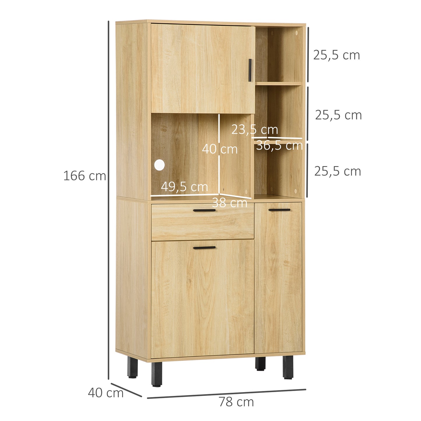 Keukenbuffet – Keukenkast – Opbergkast – Sideboard – Keukenmeubel – Natuurlijk Hout – Anti-omval Systeem – Kabeldoorvoer