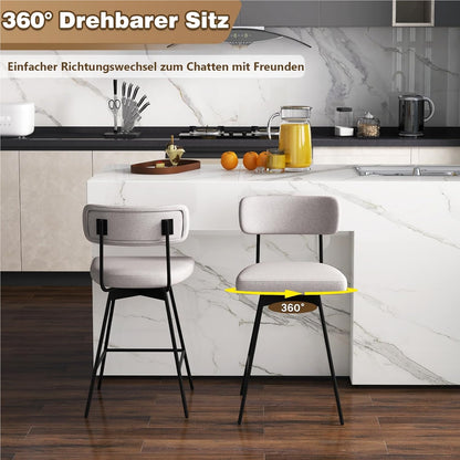 Barstoel – Barkruk – Keukenstoel – Barstoel Set – Barstoelen – Draaibaar 360° – Linnen Bekleding – Zithoogte 63,5 cm