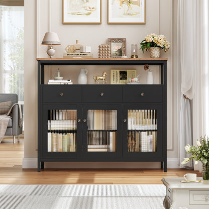 Kealive Modern Living Room Sideboard Cabinet with Glass Doors & Adjustable Shelves - 2-Pack Storage Display Cabinet with Drawers, / for Home Office, Storage Drawer Units