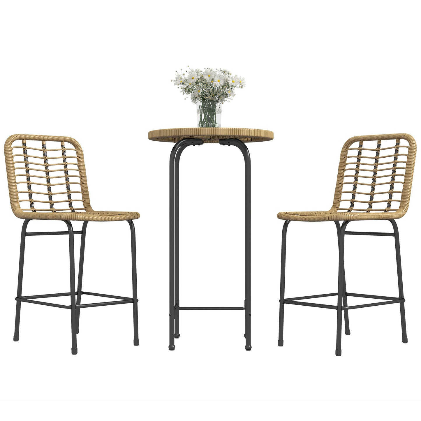 Bistroset – Tuinset – Balkonset – Terrasset – Zitgroep – Bohemian Design – Metaal & Gehard Glas – Compact voor 2 Personen – Natuurlijk Zwart