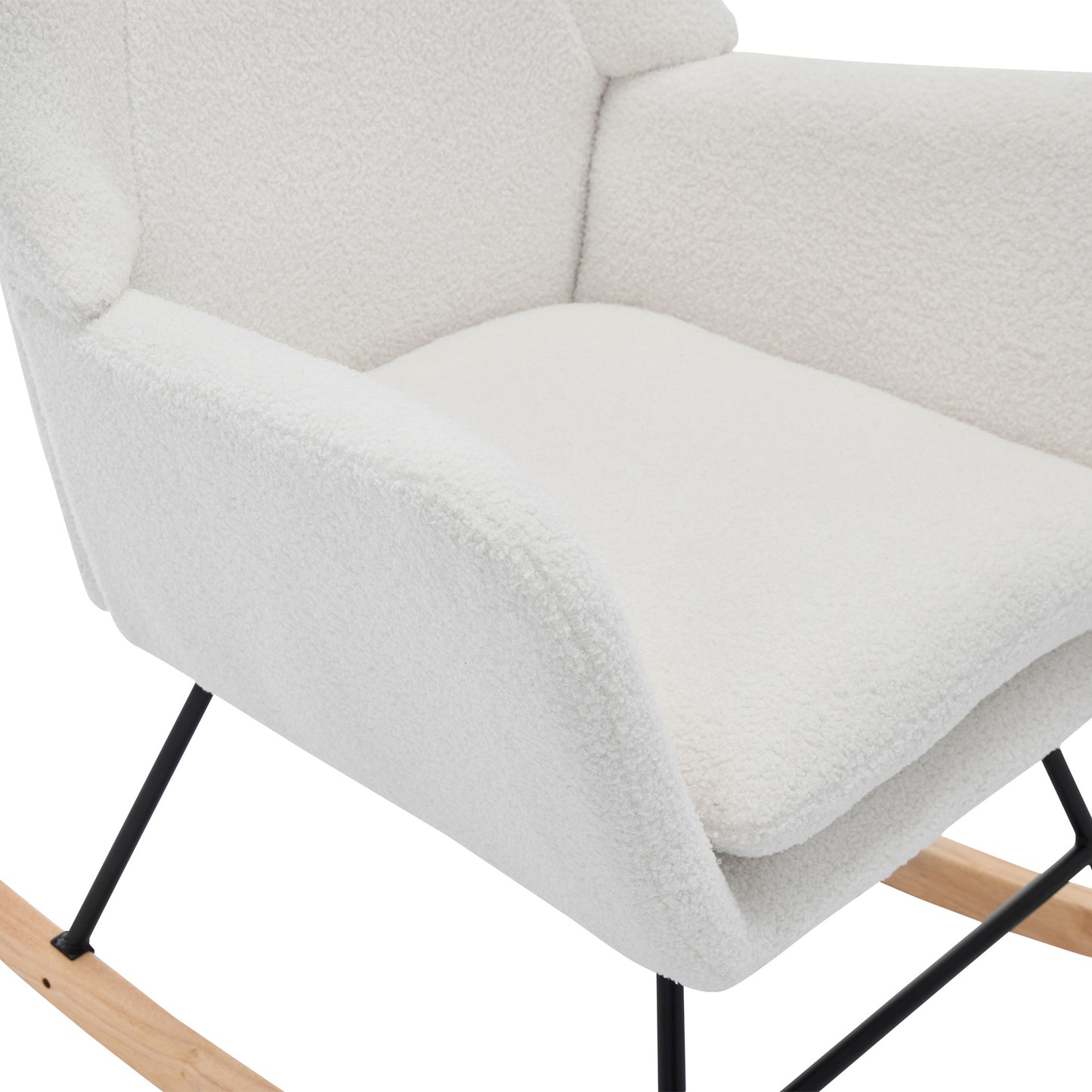 Schommelstoel – Schommelstoel Met Voetenbank – Relaxstoel – Fauteuil – Lounge Stoel – Ergonomisch Ontwerp – Zachte Teddy Bekleding – Wit – 30° Schommelbeweging – Afneembaar Kussen