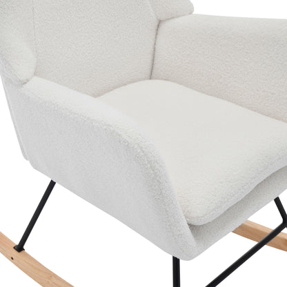 Schommelstoel – Schommelstoel Met Voetenbank – Relaxstoel – Fauteuil – Lounge Stoel – Ergonomisch Ontwerp – Zachte Teddy Bekleding – Wit – 30° Schommelbeweging – Afneembaar Kussen