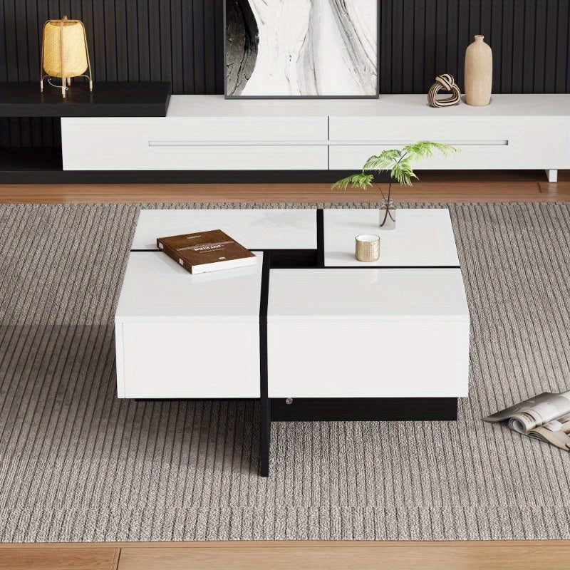 Salontafel – Woonkamertafel – Bijzettafel – Koffietafel – Tafel – Hoogglans Afwerking – 70x70x35 cm Met Opbergruimte En 4 Laden