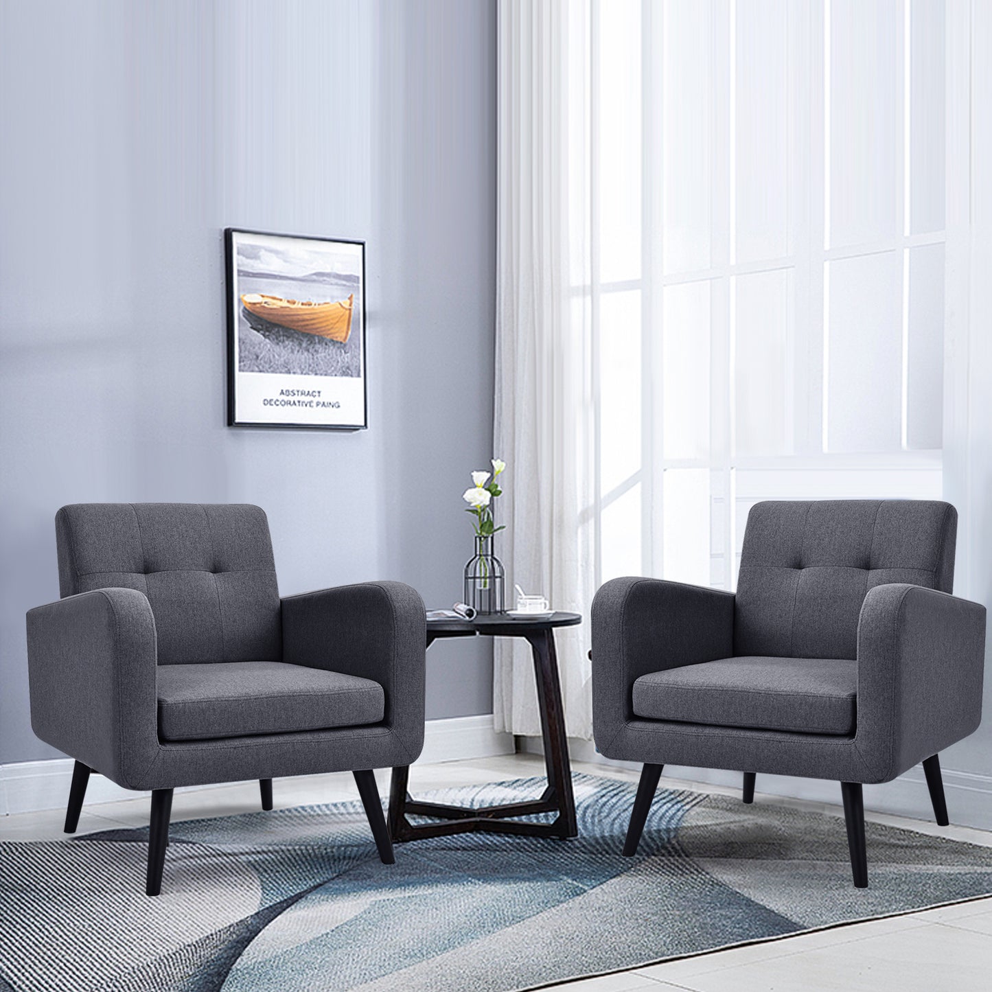 Fauteuil – Oorfauteuil – Leunstoel – Leesstoel – Woonkamerstoel – Grijze Linnen Bekleding – Stevig Rubberhouten Onderstel – Comfortabel Elastisch Schuim