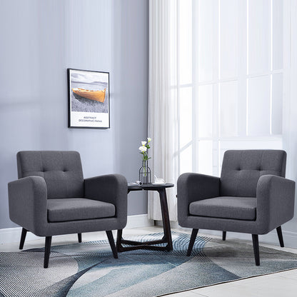 Fauteuil – Oorfauteuil – Leunstoel – Leesstoel – Woonkamerstoel – Grijze Linnen Bekleding – Stevig Rubberhouten Onderstel – Comfortabel Elastisch Schuim