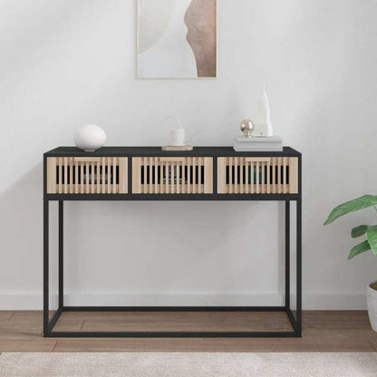 Elegant Black 3-Tier Sideboard with Natural Wood Panels and X-Shape Metal Frame, 104.14cm x 30.48cm x 76.2cm - Ideal for Bedroom, Living Room, Office, or Veranda, Cute Room Decor, Standing Shelf