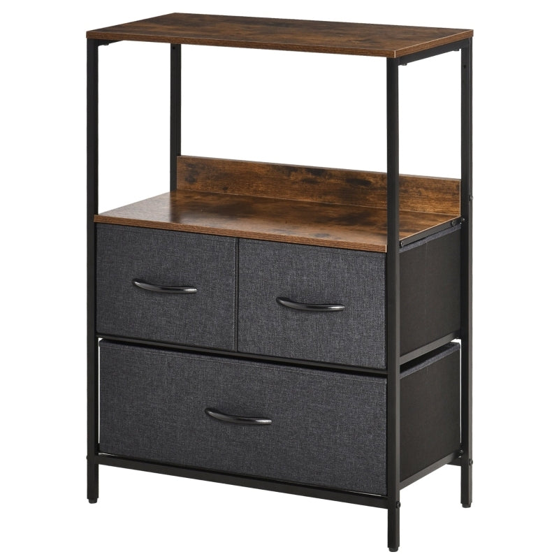 Ladekast – Dressoir – Opbergkast – Kledingkast – Vintage Meubel – Zwart Metalen Frame – Verstelbare Voeten – Stoffen Laden – MDF Plank