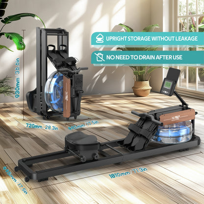 Waterroeimachine – Roeitrainer – Indoor Rower – Fitnessapparaat – Trainingsmachine – Robuust IJzeren Frame – 6 Instelbare Waterweerstanden – Zwart