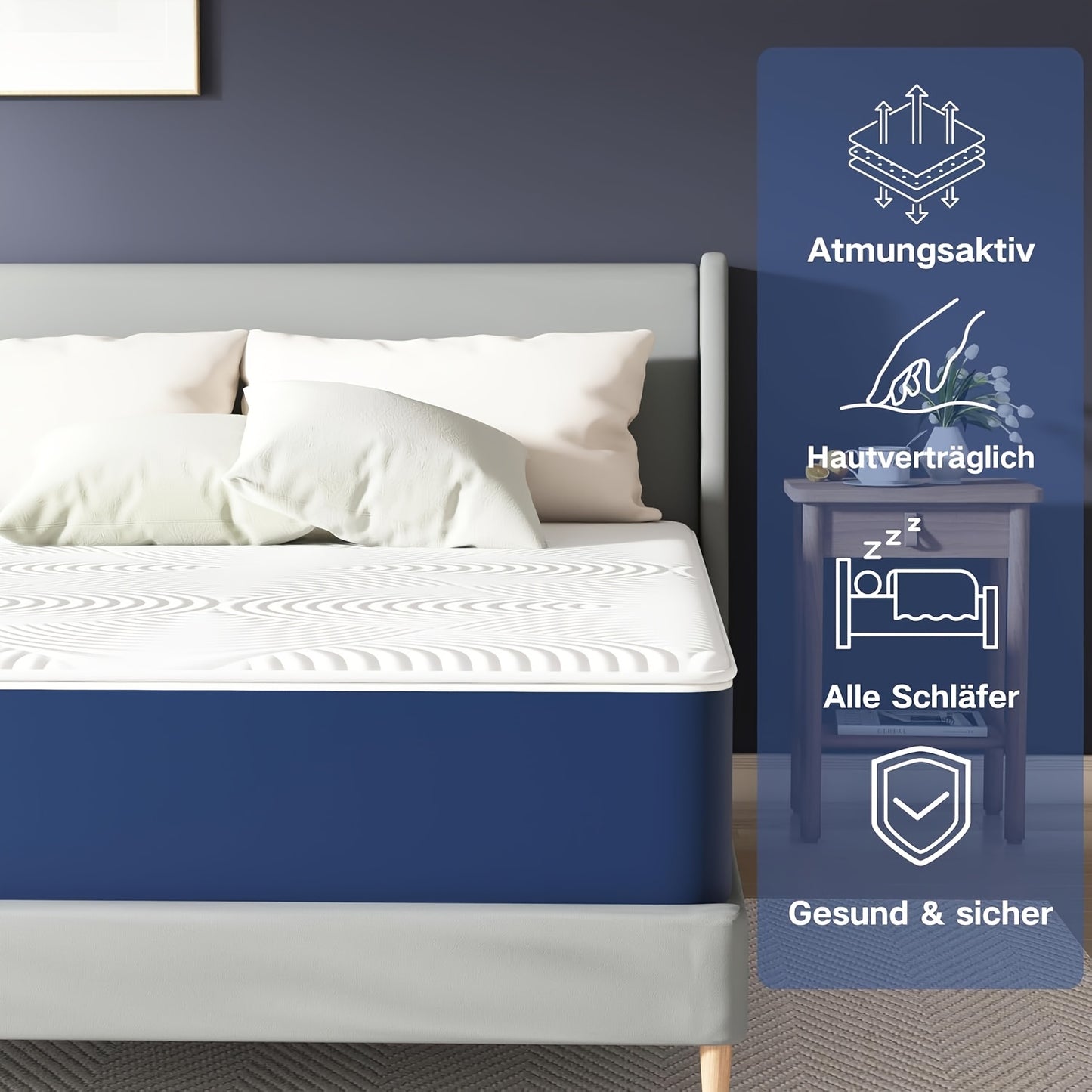 Traagschuimmatras – Traagschuim matras – Memory foam matras – 7-zone matras – Zijslaper matras – 25 cm dik – H3 stevige ondersteuning – Veilig verpakt met foam basis