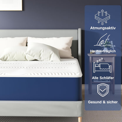 Traagschuimmatras – Traagschuim matras – Memory foam matras – 7-zone matras – Zijslaper matras – 25 cm dik – H3 stevige ondersteuning – Veilig verpakt met foam basis