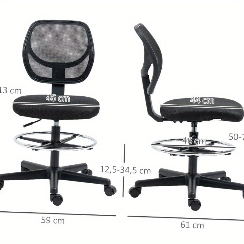 Bureaustoel – Werkstoel – Computerstoel – Studiebureaustoel – Office Chair Zwart – Metalen Frame – Verstelbare Hoogte 58-63 cm – 360° Draaibaar – Comfortabele Gewatteerde Zitting