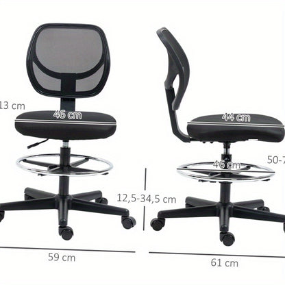 Bureaustoel – Werkstoel – Computerstoel – Studiebureaustoel – Office Chair Zwart – Metalen Frame – Verstelbare Hoogte 58-63 cm – 360° Draaibaar – Comfortabele Gewatteerde Zitting