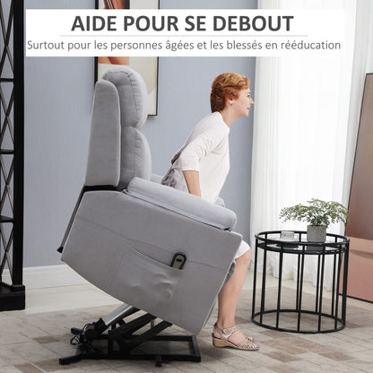 Relaxfauteuil – Relaxstoel – Ligstoel – Elektrische Fauteuil – Sta-op Stoel – Verstelbare Rugleuning 160° – Elektrisch Verstelbare Voetensteun – Polyester Linnen Look Lichtgrijs