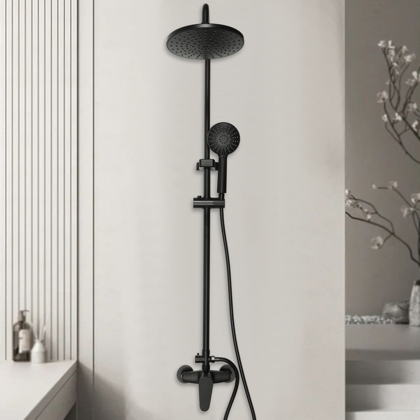 Douchekraan – Doucheset – Mengkraan – Badkraan – Douchegarnituur – Modern Wandmontage – Verstelbare Regendouche – Handdouche – Zwart/Chroom – Eenvoudige Installatie
