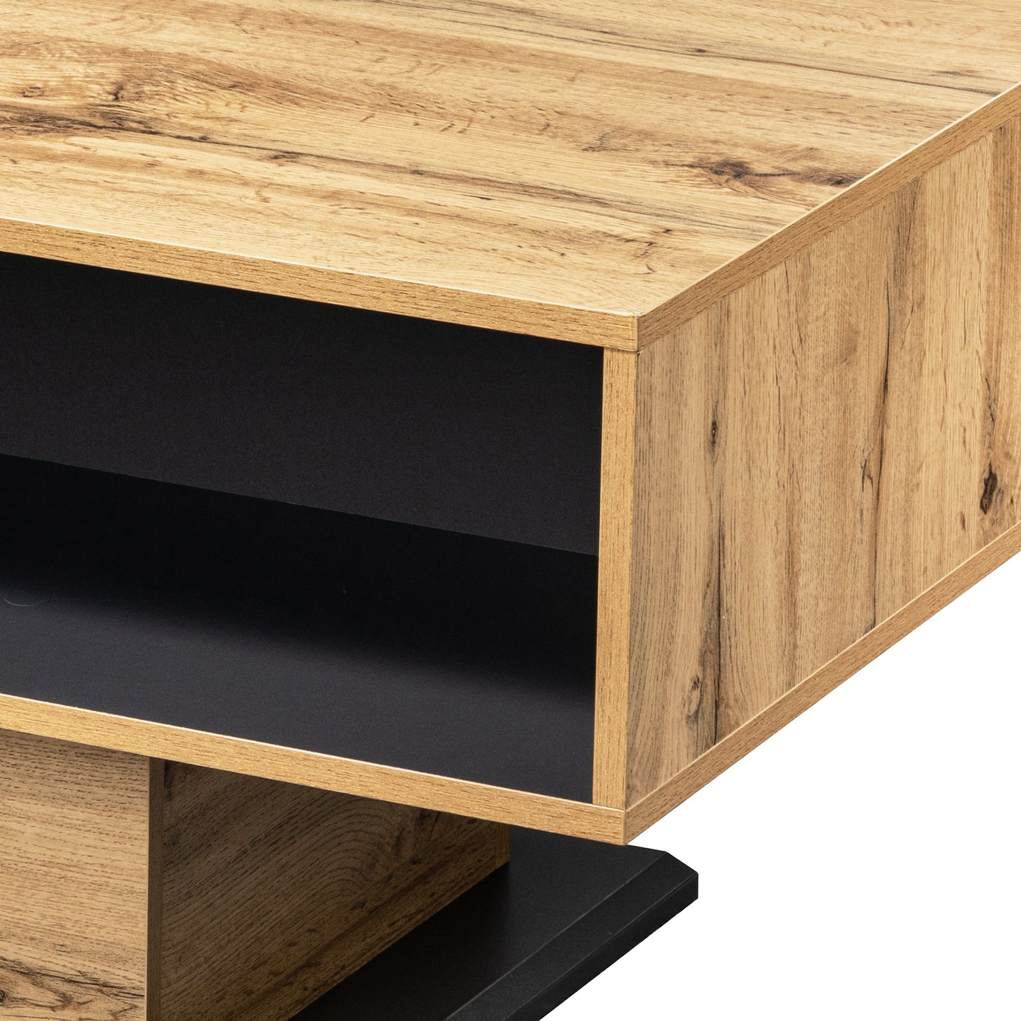 Salontafel – Woonkamertafel – Sofa Tafel – Bijzettafel – Opbergtafel – Eikenlook Melamine – Dubbelzijdige Opbergruimte & Handvatloze Lade – 100x60x47 cm