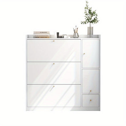 Schoenenkast – Schoenopberger – Schoenmeubel – Schoenrek – Schoenbank – Wit MDF – Kantelbare Lades en Opvouwbare Zitbank