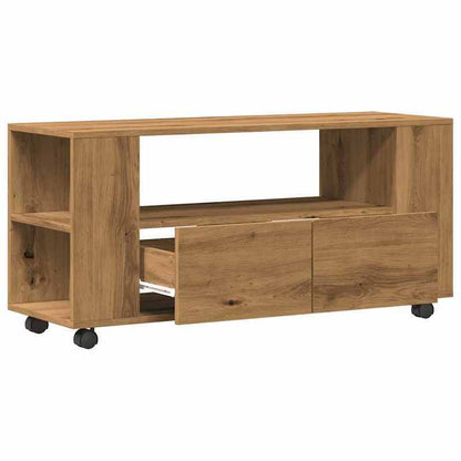 TV-stand – Tv-meubel – Multimedia meubel – Tv-dressoir – Tv-console – Variant Brun – Handgemaakt Eikenhout – Mobiel met Wielen