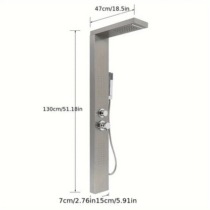 Hydraulic Massage Shower Screen, H-130cm, Stainless Steel Material, 4 Functions, Rain|waterfall|massage Nozzle|handheld Shower