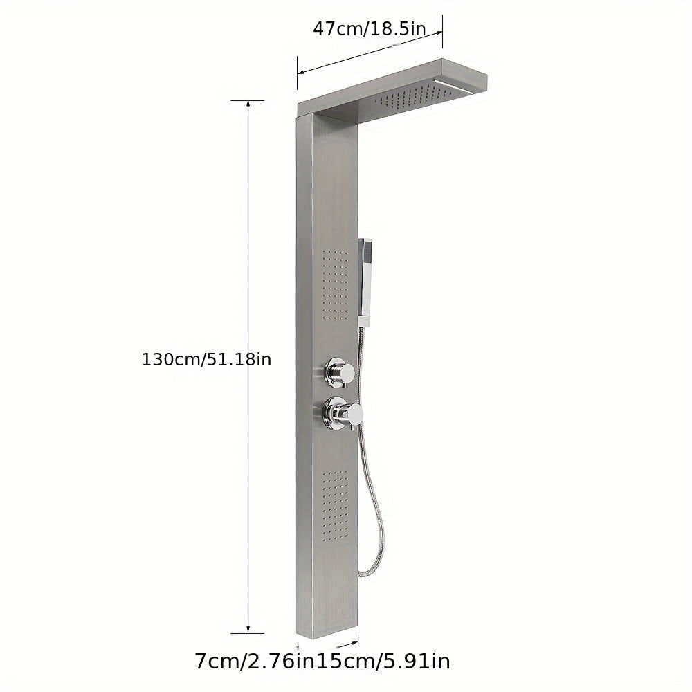 Hydraulische Massage Douchewand – Douchepaneel – Regendouche – Waterval Douche – Handdouche – Geborsteld RVS – 4 Waterstanden – 150 Anti-Kalk Massagejets – 130 cm Hoog