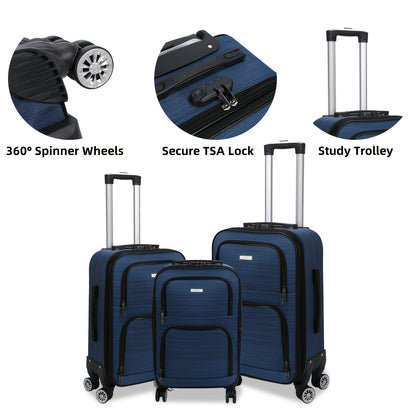 Kofferset – Reiskoffers – Trolley – Spinner Koffers – Bagageset Zwart – TSA Cijferslot – 20% Uitbreidbaar – 360° Zwenkwielen – Verstelbare Trekstang – Oxford Polyester Hardcase