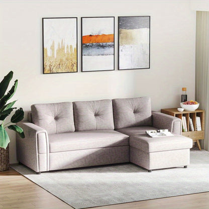 Slaapbank – 3-Zitsbank – Bedbank – Bankbed – Chaise Longue – Grijs – Polyester Bekleding – Verstelbare Slaapfunctie