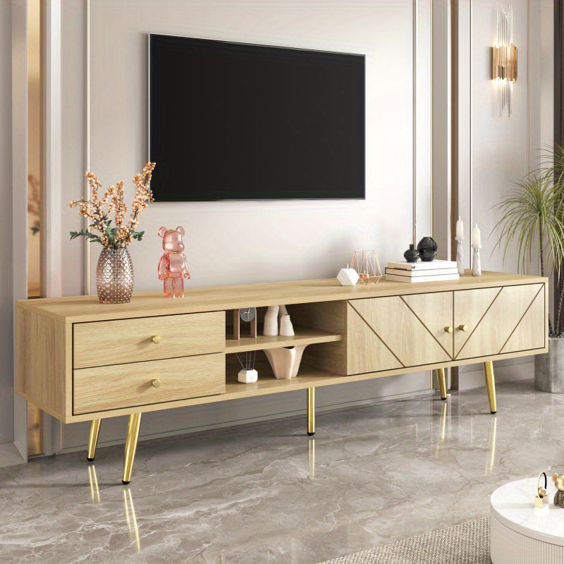 TV-kast – Tv-meubel – TV meubel – Mediameubel – Tv-dressoir – 160 cm breed – MDF en spaanplaat – Gouden metalen pootjes – Unieke schuine groefdeuren