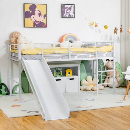 Hoogslaper – Kinderbed – Stapelbed – Speelbed – Loftbed – Stalen Frame – Glijbaan En Veiligheidshekken – 150 Kg Draagkracht – Wit