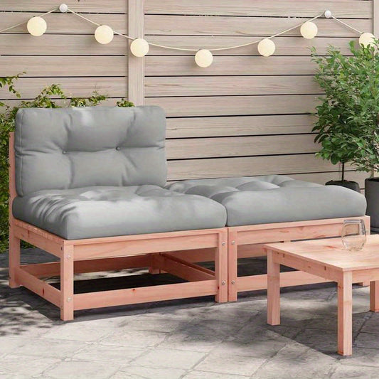 Modern Wooden Garden Sofa with Cushion and Stool - Lightweight Outdoor Furniture for Patio, Deck, or Garden, Durable Plastic Filling, Easy Assembly, No Armrests, Patio Furniture, Patio Seating, Minimalist Design, Sturdy Construction, Patio Seating, Patio