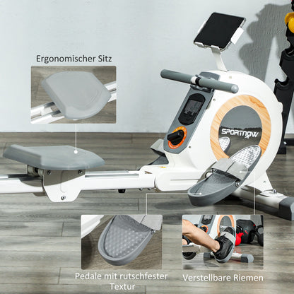 Roeitrainer – Roeimachine – Fitnessapparaat – Indoor Rower – Home Gym – 16 Verstelbare Weerstandsniveaus – LCD Display Met Telefoonhouder – Max. 150 Kg Draagkracht – Compact Design – Wit