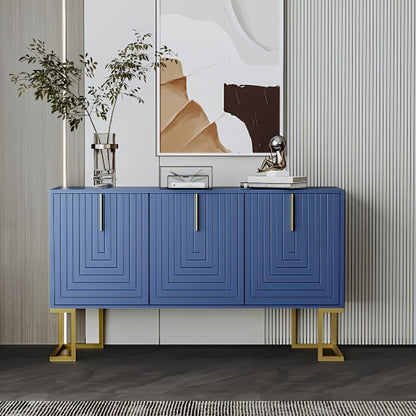 Dressoir – Buffet – Sideboard – Credenza – Opbergmeubel – Modern Blauw – Gouden Handgrepen – Duurzaam Niet-Houten Materiaal – Ruime Opbergruimte
