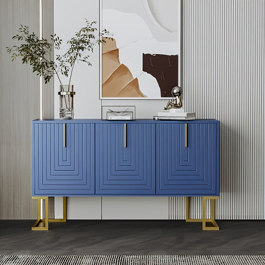 Dressoir – Buffet – Sideboard – Credenza – Opbergmeubel – Modern Blauw – Gouden Handgrepen – Duurzaam Niet-Houten Materiaal – Ruime Opbergruimte