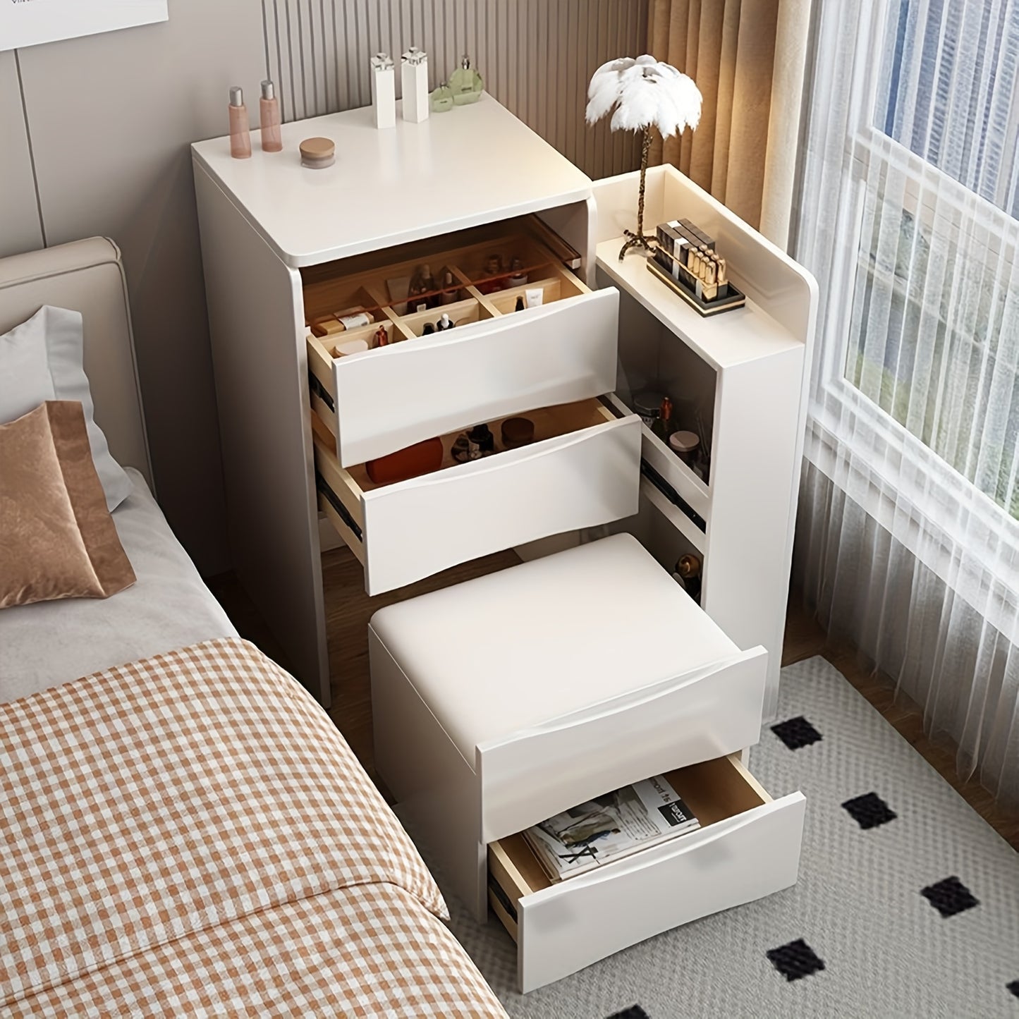 Kaptafel – Make-up Tafel – Opmaaktafel – Schminktafel – Verzorgingstafel – Wit – Slank Ontwerp – Kantelbare Spiegel Met Laderuimte