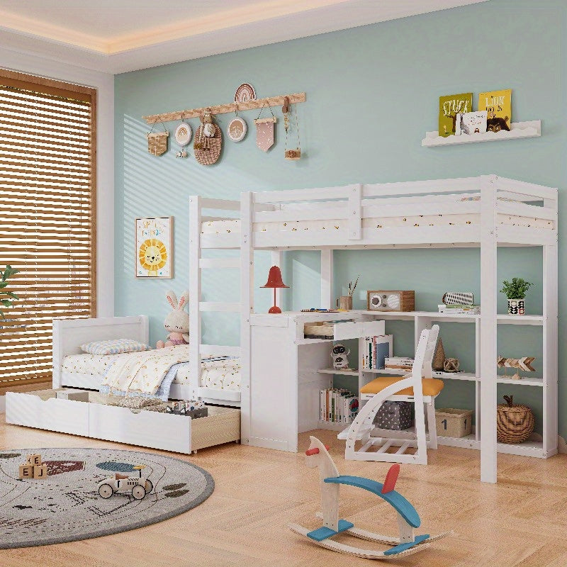 Bureaubed – Stapelbed – Kinderbed – Eenpersoonsbed – Slaapbank – Modern Design – Stevig Metalen Frame Met Bekleed Hoofdeinde – 90x200 cm