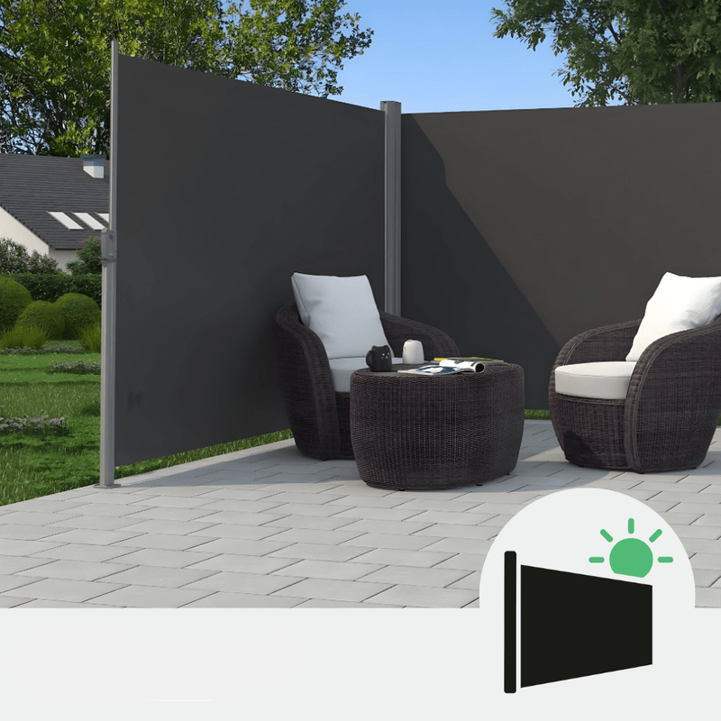 Terraszonwering – Hoekmarkies – Uitschuifbare Zonwering – Balkonzonwering – Zonnescherm – Dubbel Rolluik Met Onafhankelijke Bediening – Stalen Frame En Waterafstotend Doek 200g/m²