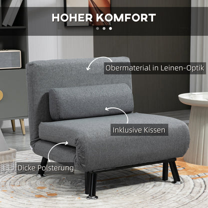 Inklapbare Relaxstoel – Ligstoel – Zitzetel – Slaapstoel – Relaxfauteuil – Donkergrijs – Verstelbare Rugleuning Met Bedfunctie – Compact Formaat 75x70x75 cm