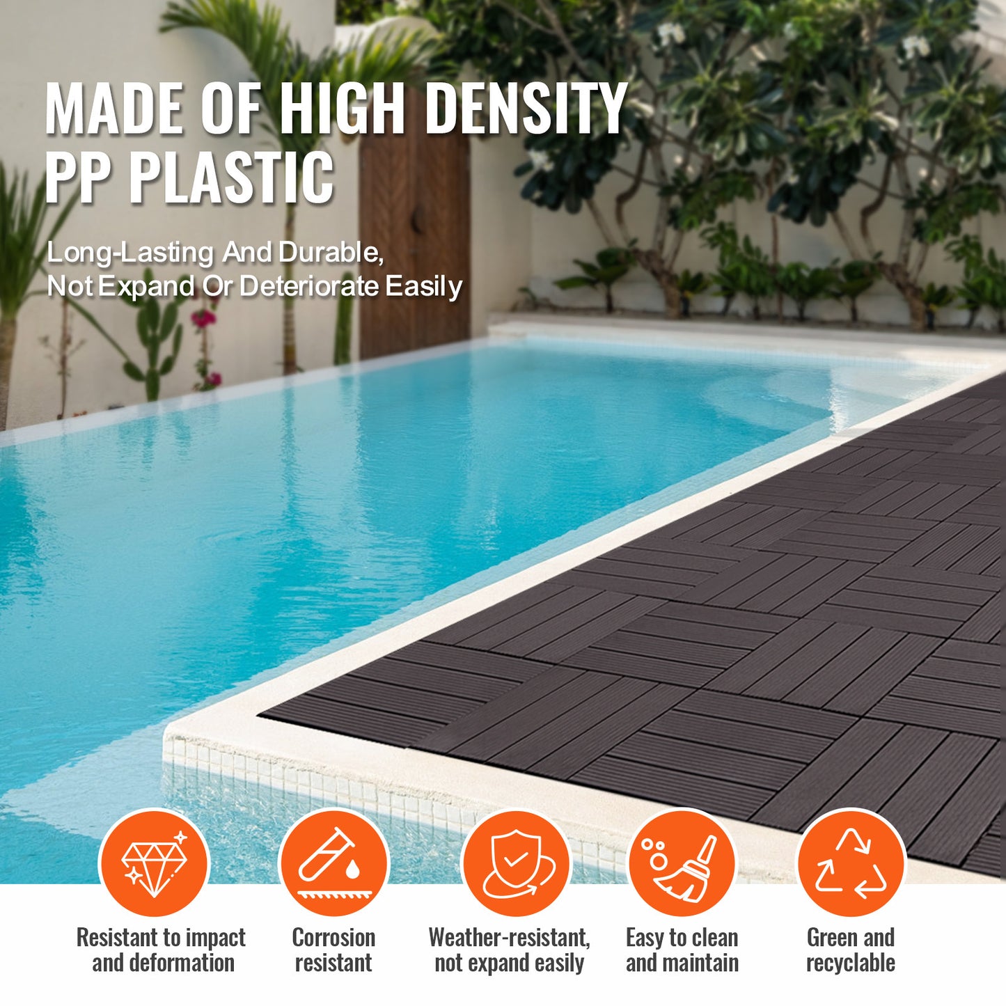 Terrastegels – Vloertegels – Balkontegels – Terrasplanken – Kunststof Tegels – Set 54 stuks 29,5x29,5 cm – Waterbestendig & Anti-slip – Houtlook Donkerbruin