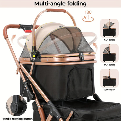 Hondenbuggy – Dierenwagen – Wandelwagen – Hondenkar – Hondenwagen – Dubbeldekker 2-laags – Opvouwbaar – Max 15 kg – Mesh Ventilatie – Bekerhouder