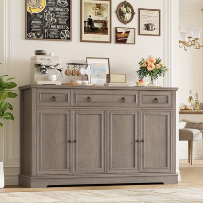 Kast Ladenkast – Dressoir Opbergkast Sideboard Commode – Wit Hout – 2-Deurs 4-Laden – Verstelbare Planken – Stevige Houten Constructie
