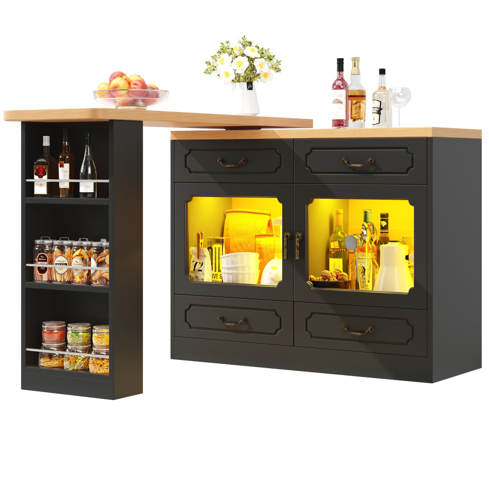 Uitklaptafel – Klaptafel – Vouwtafel – Bartafel – Eettafel – Uitschuifbaar 135-203 cm – Opbergruimte – 360° Draaibaar – Modern Zwart Metaal & Glas