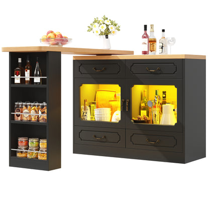 Uitklaptafel – Klaptafel – Vouwtafel – Bartafel – Eettafel – Uitschuifbaar 135-203 cm – Opbergruimte – 360° Draaibaar – Modern Zwart Metaal & Glas