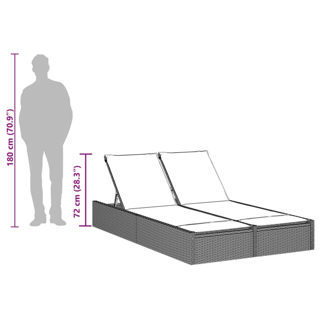 Dubbele Loungebank – Buitenbank – Tuinbank – Loungebank – 2-Persoonsbank – Weerbestendig PE-Rattan – 3 Verstelbare Rugleuningstanden – Bruin