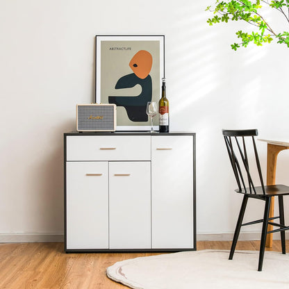 Modern Sideboard – Dressoir – Kast – Opbergmeubel – Servieskast – Grijs-Wit – Kiepbeveiliging – Verstelbare Legplank