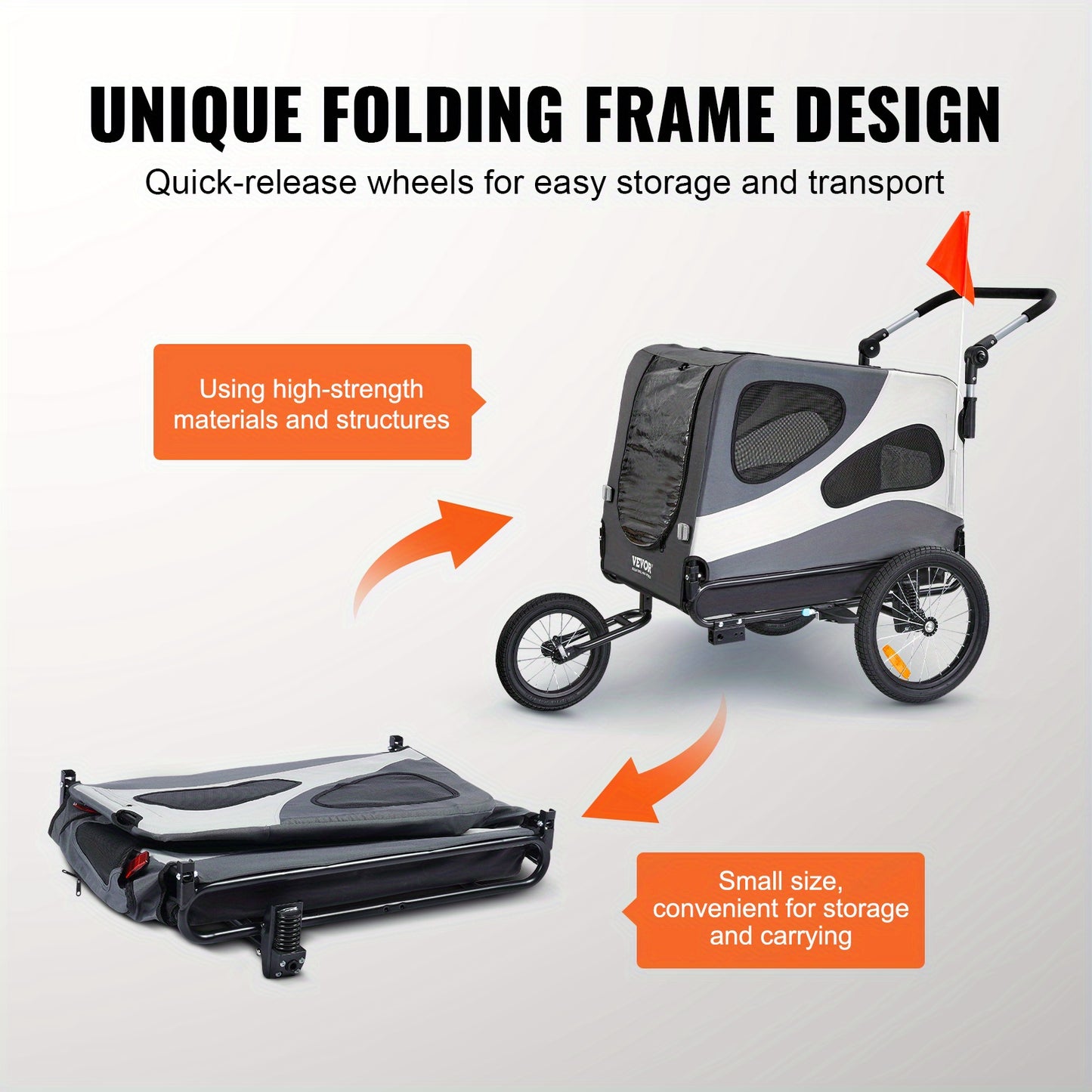Hondenfiets-aanhanger – Hondenaanhanger – Fietsbuggy – Hondenbuggy – Dog stroller – Geschikt tot 45 kg – Stevig metalen frame – Snelle wielvergrendeling