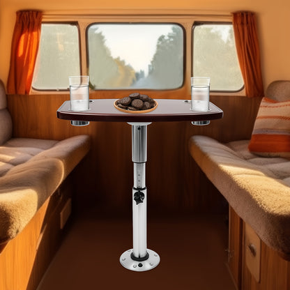 Verstelbare Tafel – Kampeertafel – Caravantafel – Boottafel – Campertafel – Eikenhouten Blad – 4 Bekerhouders – Hoogte Verstelbaar 56,5-72 cm