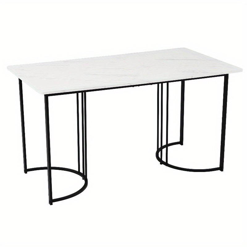 Modern Marmeren Eettafel – Keukentafel – Tafel – Dinertafel – Restauranttafel – Verstelbare Poten – Metalen Frame 140x80cm – Wit Zwart