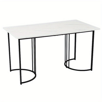 Modern Marmeren Eettafel – Keukentafel – Tafel – Dinertafel – Restauranttafel – Verstelbare Poten – Metalen Frame 140x80cm – Wit Zwart
