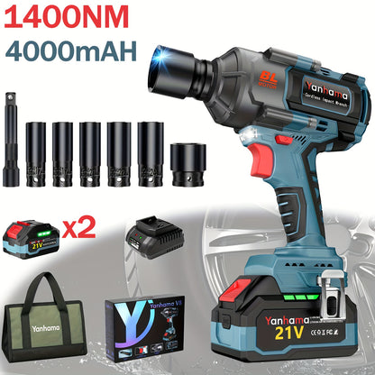Slagmoersleutel – Slagschroevendraaier – Slagmoersleutelset – Slagmoerpistool – Draadloos – 1400 Nm Koppel – Dubbele Lithium-ion Accu