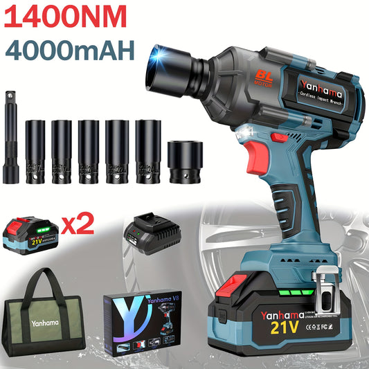 Slagmoersleutel – Slagschroevendraaier – Slagmoersleutelset – Slagmoerpistool – Draadloos – 1400 Nm Koppel – Dubbele Lithium-ion Accu