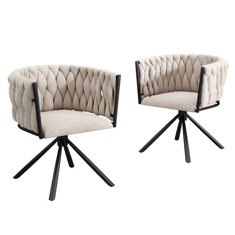 Velvet Draaifauteuil – Luxe Fauteuil – Lounge Stoel – Zitzetel – Relaxstoel – Set Van 2 – Beige Velvet Bekleding – Stevige Metalen Poten